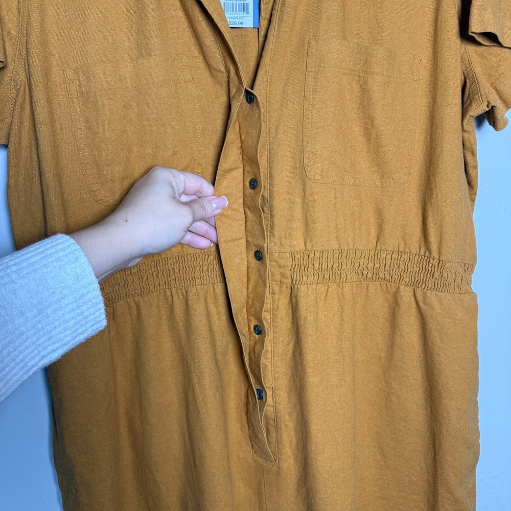 Universal Thread NEW Womens Romper XXL Yellow Buttons Linen Utility Minimalist - Picture 11 of 12